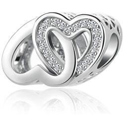 MZC Jewelry Double Heart Charm Beads for European Charms Bracelets Necklace