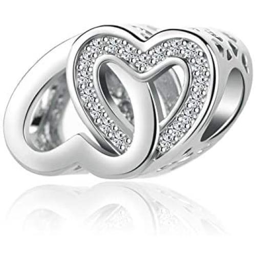 MZC Jewelry Double Heart Charm Beads for European Charms Bracelets Necklace