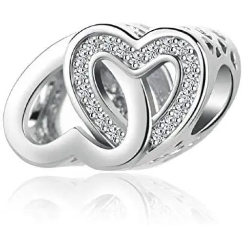 MZC Jewelry Double Heart Charm Beads for European Charms Bracelets Necklace MZC Jewelry Double Heart Charm Beads for European Charms Bracelets Necklace