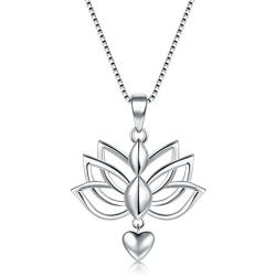 BORUO Sterling Silver Necklaces, 925 Silver Necklaces with Pendant Lotus Flower Yoga Heart Box Chain for Women Charm Jewelry