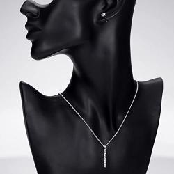 NEOGLORY Platinum Plated CZ Cubic Zirconia Bar Necklaces Stud Earrings Jewelry Sets for Sensitive Skin