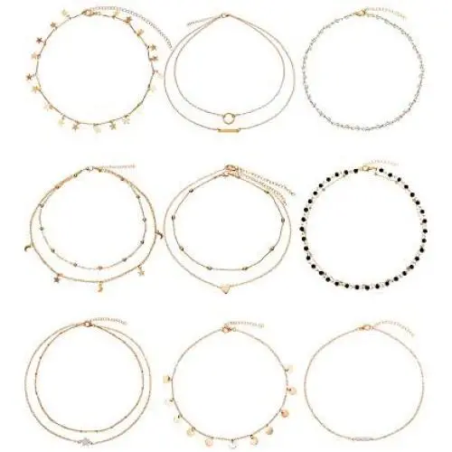 BBTO 9 Pieces Gold Layering Chain Choker Necklace Layered Pendant Statement Necklace for Women Girls (Style A) BBTO 9 Pieces Gold Layering Chain Choker Necklace Layered Pendant Statement Necklace for Women Girls (Style A)