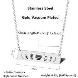 UALGL Stainless Steel Moon Phase Pendant Necklace Bar Chain Choker Necklace for Women Girls Triple Goddess Jewelry