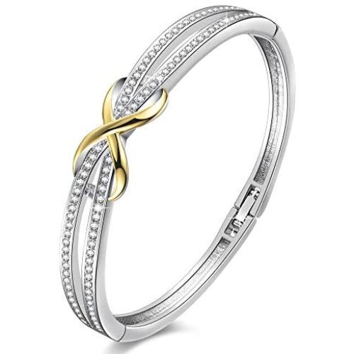 Angelady Silver Plated Wide Bangle Bracelet for Women Girls, Infinity Lucky Endless Love Bangle, Birthday Mothers Day Gift for Mom Wife Girlfriend Daughter