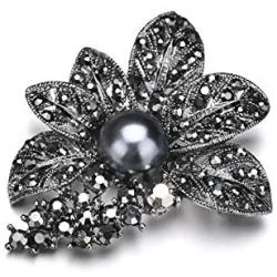 Vintage Black Crystal Flower Brooches Women Banquet Costume Brooch Pin Jewelry Clothes Accessories