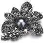 Vintage Black Crystal Flower Brooches Women Banquet Costume Brooch Pin Jewelry Clothes Accessories