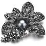 Vintage Black Crystal Flower Brooches Women Banquet Costume Brooch Pin Jewelry Clothes Accessories