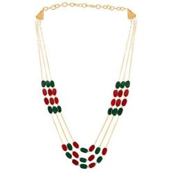 Efulgenz Indian Multi Layered Bollywood Red Green Faux Ruby Emerald Pearl Beads Wedding Bridal Necklace Earrings Jewelry Set (Multicolor)