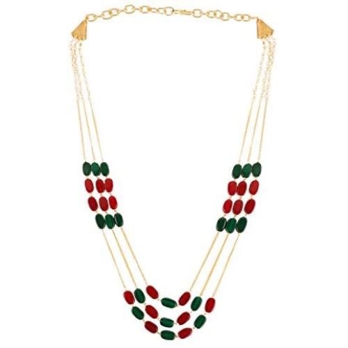 Efulgenz Indian Multi Layered Bollywood Red Green Faux Ruby Emerald Pearl Beads Wedding Bridal Necklace Earrings Jewelry Set (Multicolor)