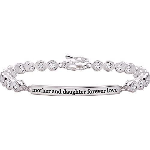 ALOV Jewelry Sterling Silver Mother and Daughter Forever Love Cubic Zirconia Bracelet