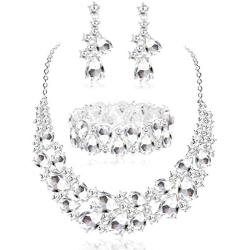 JOERICA Crystal Bridal Jewelry Set Rhinestone Choker Necklace Bracelet and Earrings Set for Women Bridesmaid Wedding Jewelry