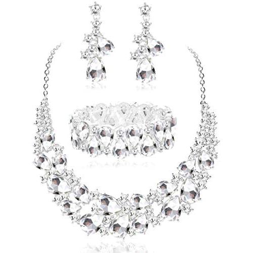JOERICA Crystal Bridal Jewelry Set Rhinestone Choker Necklace Bracelet and Earrings Set for Women Bridesmaid Wedding Jewelry