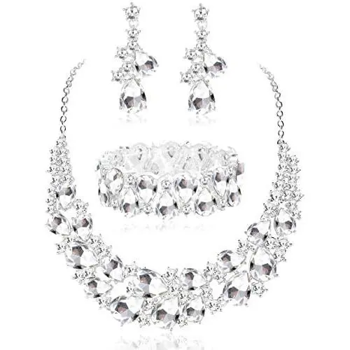 JOERICA Crystal Bridal Jewelry Set Rhinestone Choker Necklace Bracelet and Earrings Set for Women Bridesmaid Wedding Jewelry JOERICA Crystal Bridal Jewelry Set Rhinestone Choker Necklace Bracelet and Earrings Set for Women Bridesmaid Wedding Jewelry