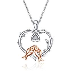 YAFEINI Dainty Bird Necklace Sterling Silver Doves Birds Love Heart Faith Hope Love Pendant Birds on a Branch Jewelry Gifts for Women Wife