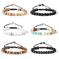 FUNRUN JEWELRY 6PCS Bead Bracelet for Women Men Healing Mala Agate Stretch Prayer Beaded Bracelet