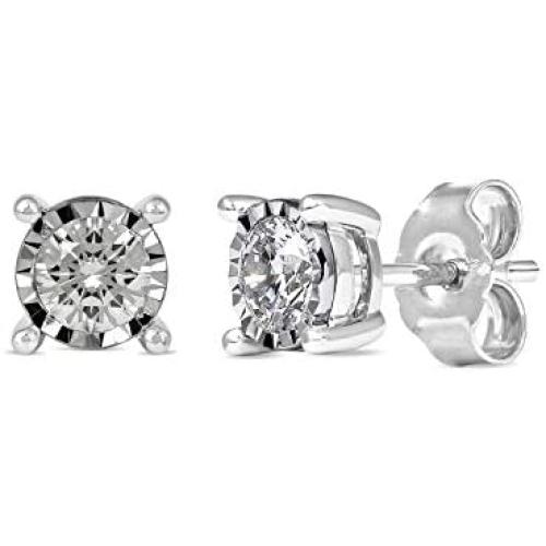 1/4 CT.TDW. Round-cut Diamond Solitaire Stud Earrings with Silver Rhodium 1/4 CT.TDW. Round-cut Diamond Solitaire Stud Earrings with Silver Rhodium