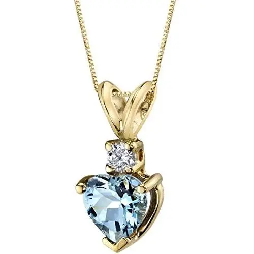 14 Karat Yellow Gold Heart Shape 0.75 Carats Aquamarine Diamond Pendant 14 Karat Yellow Gold Heart Shape 0.75 Carats Aquamarine Diamond Pendant