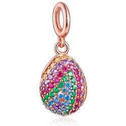 FOREVER QUEEN Easter Egg Charm, 925 Sterling Silver Colorful Happy Easter Faberge Egg Pendant Dangle Charm Bead fit Bracelet Necklace for Women Girls Mother Children