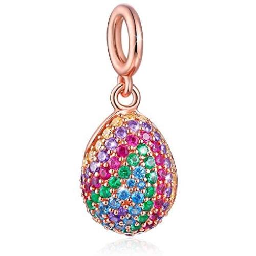 FOREVER QUEEN Easter Egg Charm, 925 Sterling Silver Colorful Happy Easter Faberge Egg Pendant Dangle Charm Bead fit Bracelet Necklace for Women Girls Mother Children