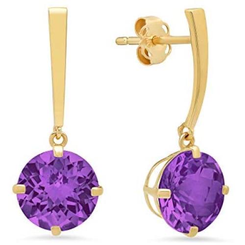 Certified 14k White or Yellow Gold Solitaire Round-Cut Gemstone Drop Earrings (8mm)