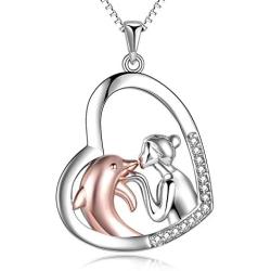 Dolphin Necklace Serling Silver Love Heart Dolphin Pendant Necklace Gifts for Women Teens Girls Dolphin Lover