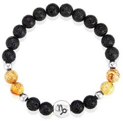 Crucible Zodiac Sign Agate and Lava Stone Slip-on Beaded Bracelet with Birth Sign Horoscope Charm