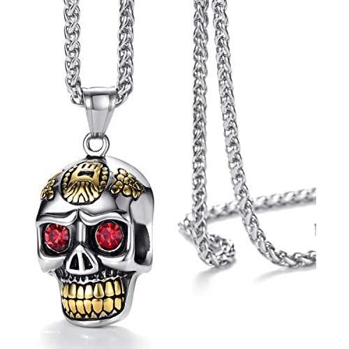 Moolee Mens Stainless Steel Pendant Necklace Gothic Skull Pendant with 24 Inches Link Chain