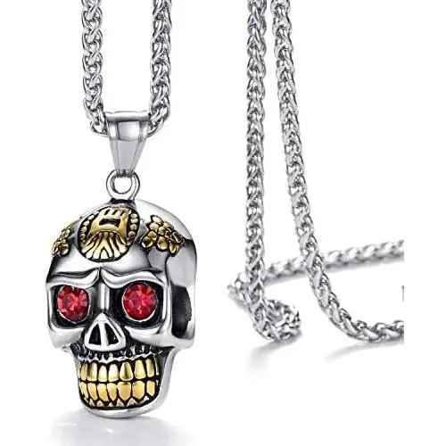 Moolee Mens Stainless Steel Pendant Necklace Gothic Skull Pendant with 24 Inches Link Chain Moolee Mens Stainless Steel Pendant Necklace Gothic Skull Pendant with 24 Inches Link Chain
