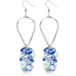 Sllaiss 925 Sterling Silver Blue Crystal Cluster Teardrop Earrings for Women Hypoallergenic Hook Grape Dangle Earrings Fashion Jewelry Gift, Crystal from Austria