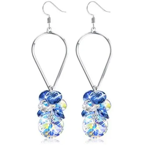 Sllaiss 925 Sterling Silver Blue Crystal Cluster Teardrop Earrings for Women Hypoallergenic Hook Grape Dangle Earrings Fashion Jewelry Gift, Crystal from Austria Sllaiss 925 Sterling Silver Blue Crystal Cluster Teardrop Earrings for Women Hypoallergenic Hook Grape Dangle Earrings Fashion Jewelry Gift, Crystal from Austria