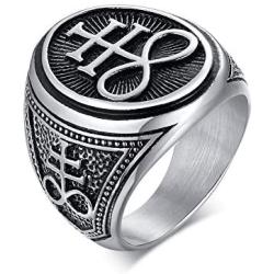 XUANPAI Retro Unisex Leviathan Cross Satanic Ring Brimstone Occult Symbol Signet Band