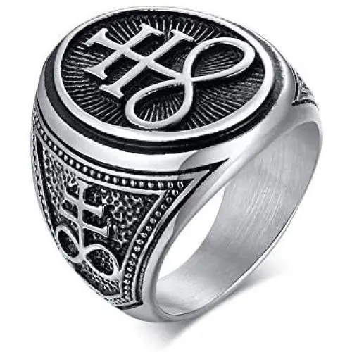 XUANPAI Retro Unisex Leviathan Cross Satanic Ring Brimstone Occult Symbol Signet Band