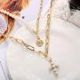 Haloty Boho Layered Corss Pendant Necklace Gold Pearl Necklaces Chain Fashion Coin Necklaces Jewelry for Women and Girls