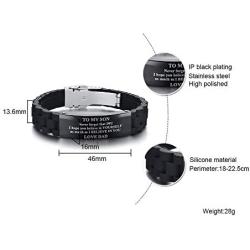 PJ Jewelry to My Son Love Dad Love Mom Courage Inspirational Bracelet Stainless Steel Silicone Adjustable Wristband
