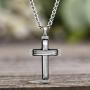 Steve Madden Oxidized Stainless Steel Cross Necklace for Men 24 Inch Curb Chain