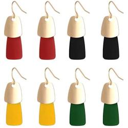 coadipress 4 Pairs Matte Statement Curved Earrings Set for Women Girls Fashion Yellow Black Paint Gold Metal Geometric Dangle Drop Earrings Jewelry Gifts