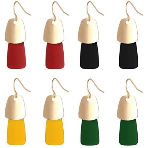 coadipress 4 Pairs Matte Statement Curved Earrings Set for Women Girls Fashion Yellow Black Paint Gold Metal Geometric Dangle Drop Earrings Jewelry Gifts