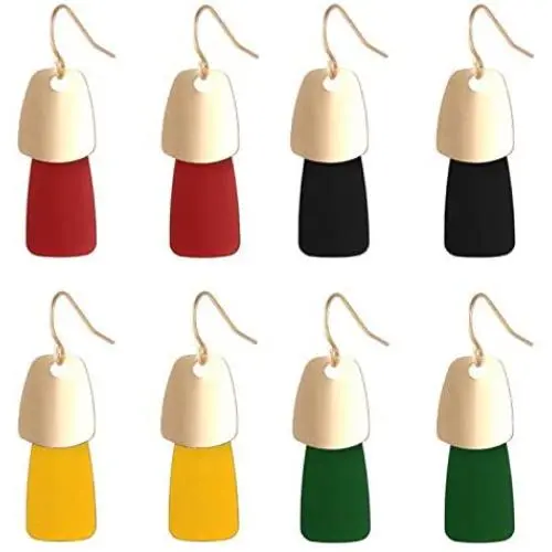coadipress 4 Pairs Matte Statement Curved Earrings Set for Women Girls Fashion Yellow Black Paint Gold Metal Geometric Dangle Drop Earrings Jewelry Gifts