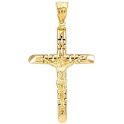 Solid 14k Yellow Gold Artistic Cross Charm Aerated Crucifix Pendant