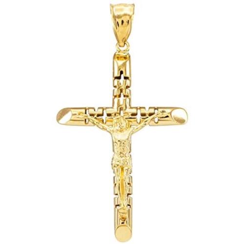 Solid 14k Yellow Gold Artistic Cross Charm Aerated Crucifix Pendant