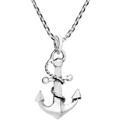 AeraVida Nautical Rope and Anchor .925 Sterling Silver Pendant Necklace