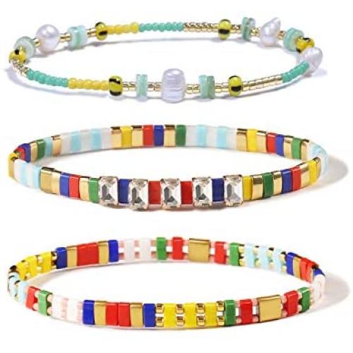 Badu 2Pcs Hematite Bracelet for Women, Fashion Stretch Bracelets, Promise Bracelet for Couples, Multicolor Bracelets