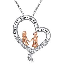 Gifts for Sister 925 Sterling Silver Always My Sister Forever My Friend Heart Necklace Pendant Jewelry Birthday Graduation Gift for Women