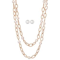 Jones New York Gold Two Twisted Chain White Pearls Necklace and Earrings Set