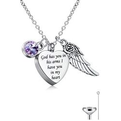 Cat Eye Jewels Memorial Cremation Urn Necklace Keepsake Angel Wing Heart Pendant Ash Holder Necklaces for Ashes for Men Women with Funnel Kit