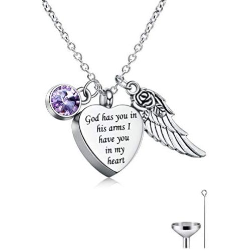 Cat Eye Jewels Memorial Cremation Urn Necklace Keepsake Angel Wing Heart Pendant Ash Holder Necklaces for Ashes for Men Women with Funnel Kit