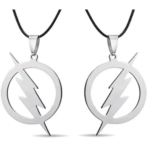 Stainless Steel Superhero Lightning Round Flash Pendant Necklace Leather Chain Stainless Steel Superhero Lightning Round Flash Pendant Necklace Leather Chain