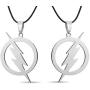 Stainless Steel Superhero Lightning Round Flash Pendant Necklace Leather Chain