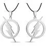 Stainless Steel Superhero Lightning Round Flash Pendant Necklace Leather Chain Stainless Steel Superhero Lightning Round Flash Pendant Necklace Leather Chain