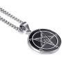 Elfasio Inverted Pentagram Baphomet Goat Necklace for Men Sigil of Lucifer Satan Satanic Samael Lilith Symbol Both Sided Stainless Steel Pendant Chain, Black Red
